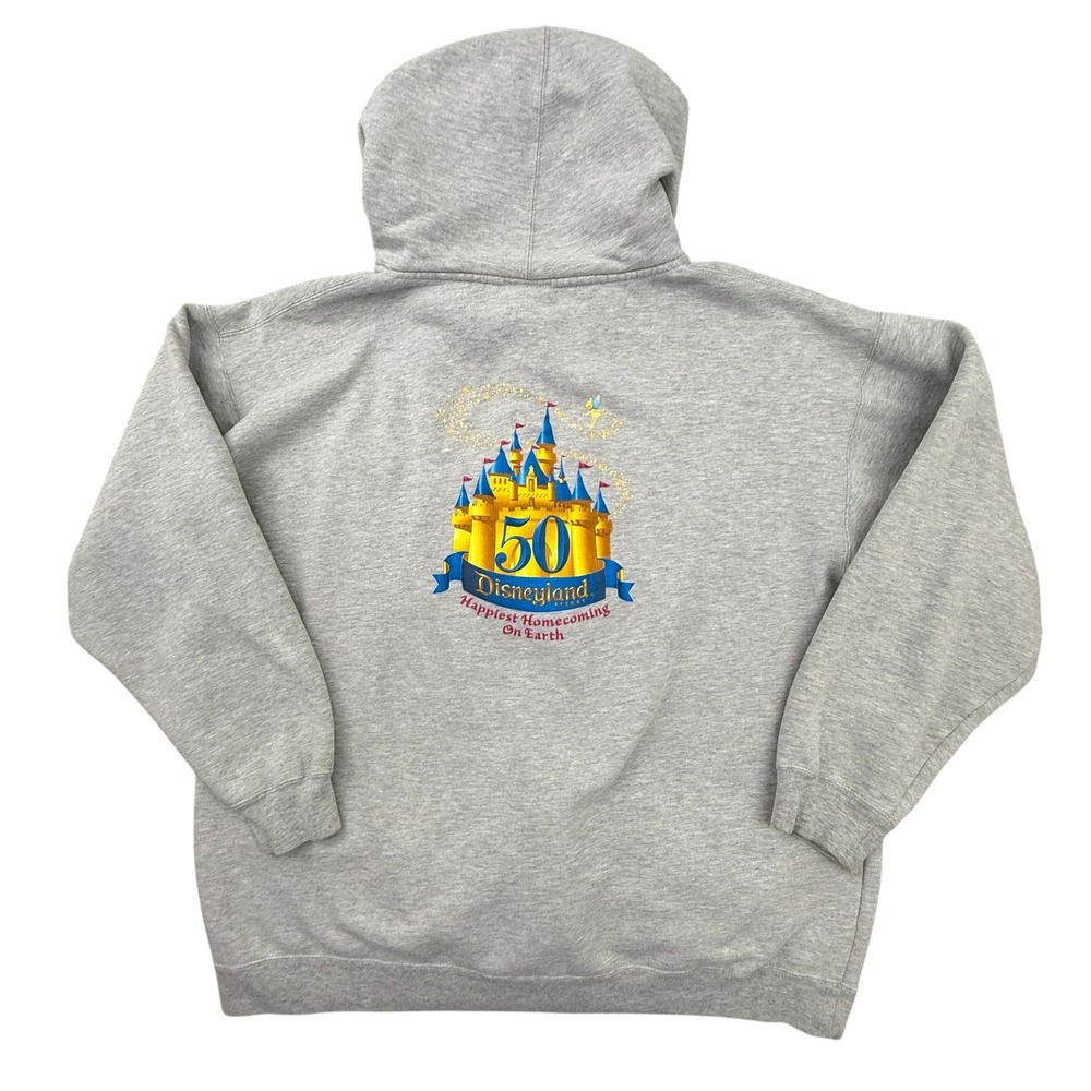 Disneyland Zip Up Hoodie Mens XL Gray Disneyland 50th Anniversary Castle Y2K